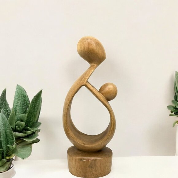 Mother & Child Abstract Wooden Sculpture - Picture 1 of 9